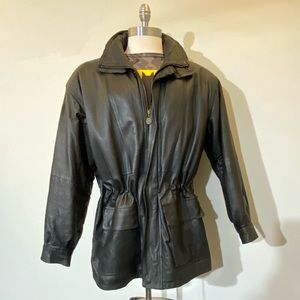 JOHN ASHFORD men genuine leather black size L zipper snaps hoodie